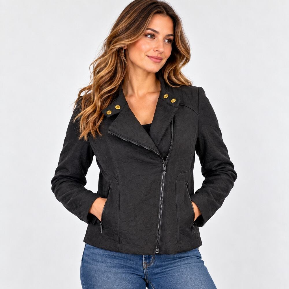 Vintage Worthington Moto Jacket Womens Medium Black Quilted Gold Hardware